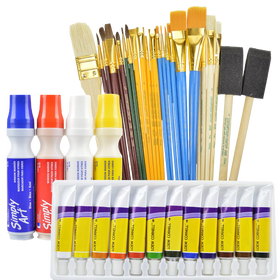 Art supplies value pack includes 12 acrylic paints 25 paint brushes and 4 window markers