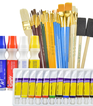 Art supplies value pack includes 12 acrylic paints 25 paint brushes and 4 window markers