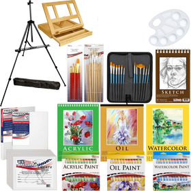 Deluxe artist painting set with aluminum floor easel wood drawer table easel