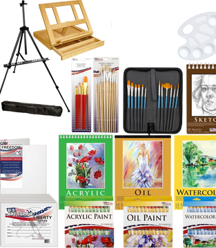 Deluxe artist painting set with aluminum floor easel wood drawer table easel