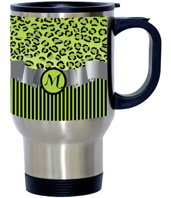 Letter M Initial Leopard Print and Stripes Monogrammed Design