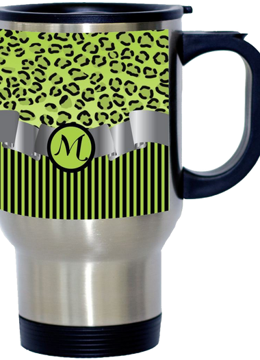 Letter M Initial Leopard Print and Stripes Monogrammed Design